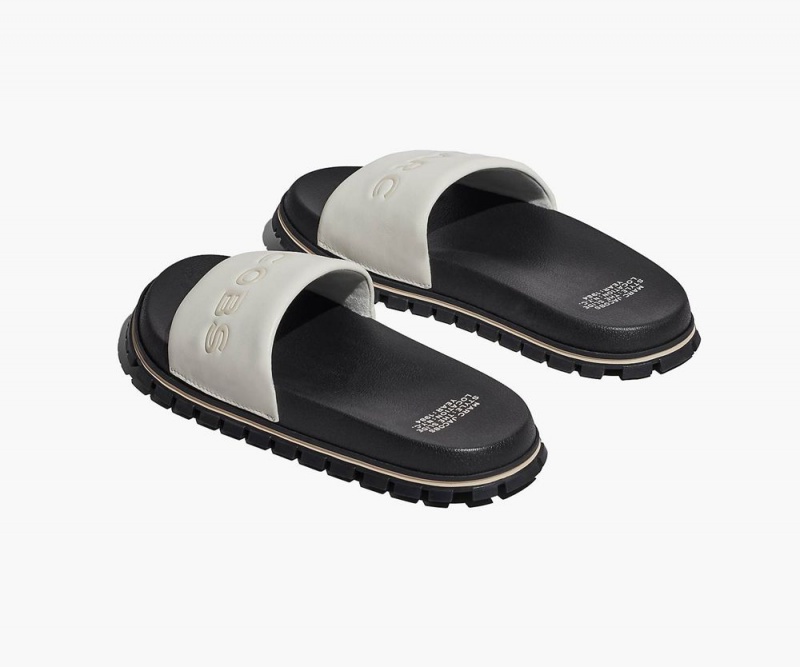 White Marc Jacobs The Leather Women's Slide | USA 403298OIM