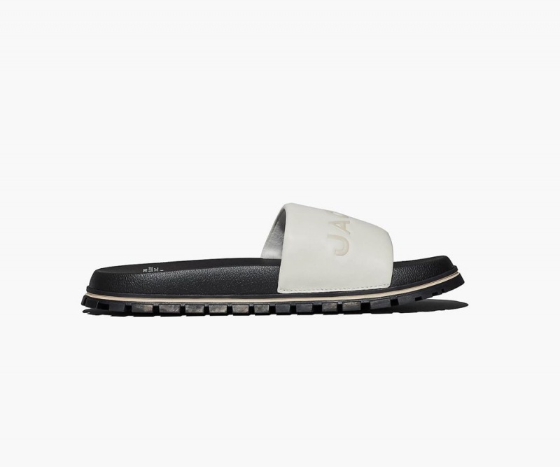 White Marc Jacobs The Leather Women's Slide | USA 403298OIM