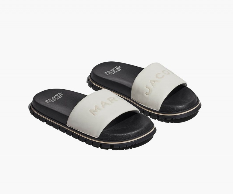 White Marc Jacobs The Leather Women\'s Slide | USA 403298OIM