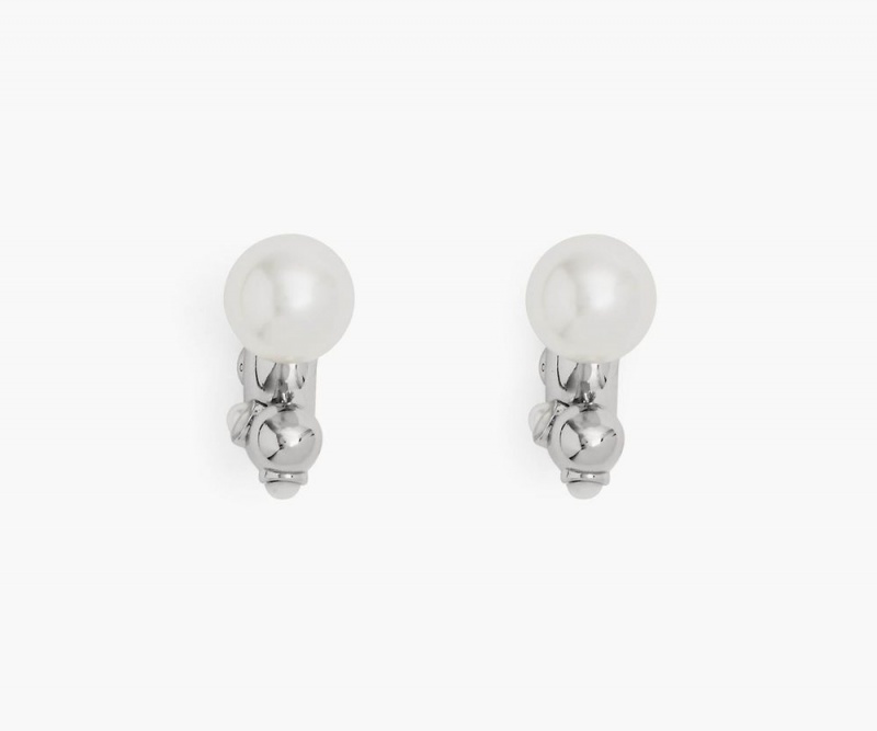 White Silver Marc Jacobs The Pearl Dot Hoops Women's Earrings | USA 512960LHS