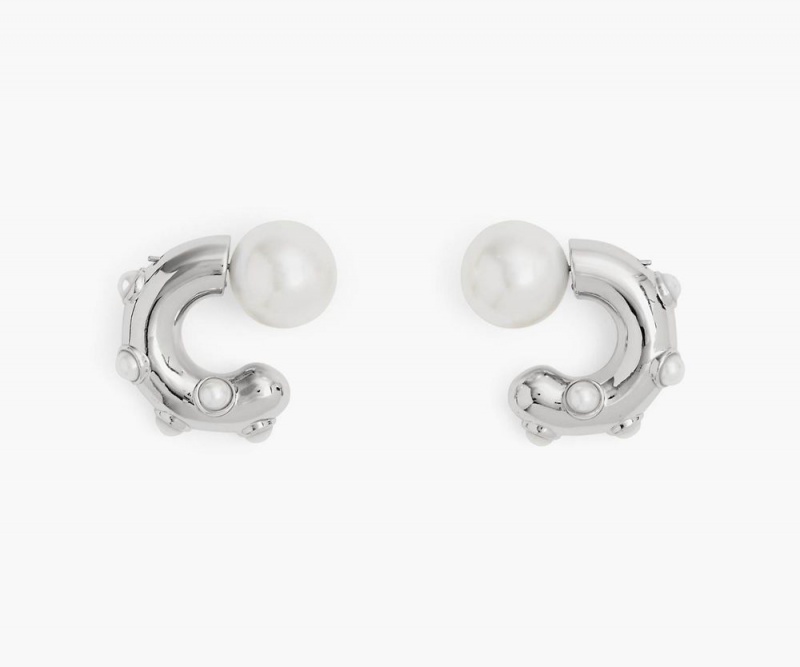 White Silver Marc Jacobs The Pearl Dot Hoops Women\'s Earrings | USA 512960LHS